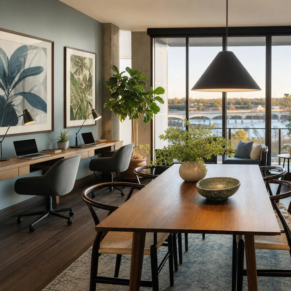 Airy Little Rock apartment dining table with two study workstations