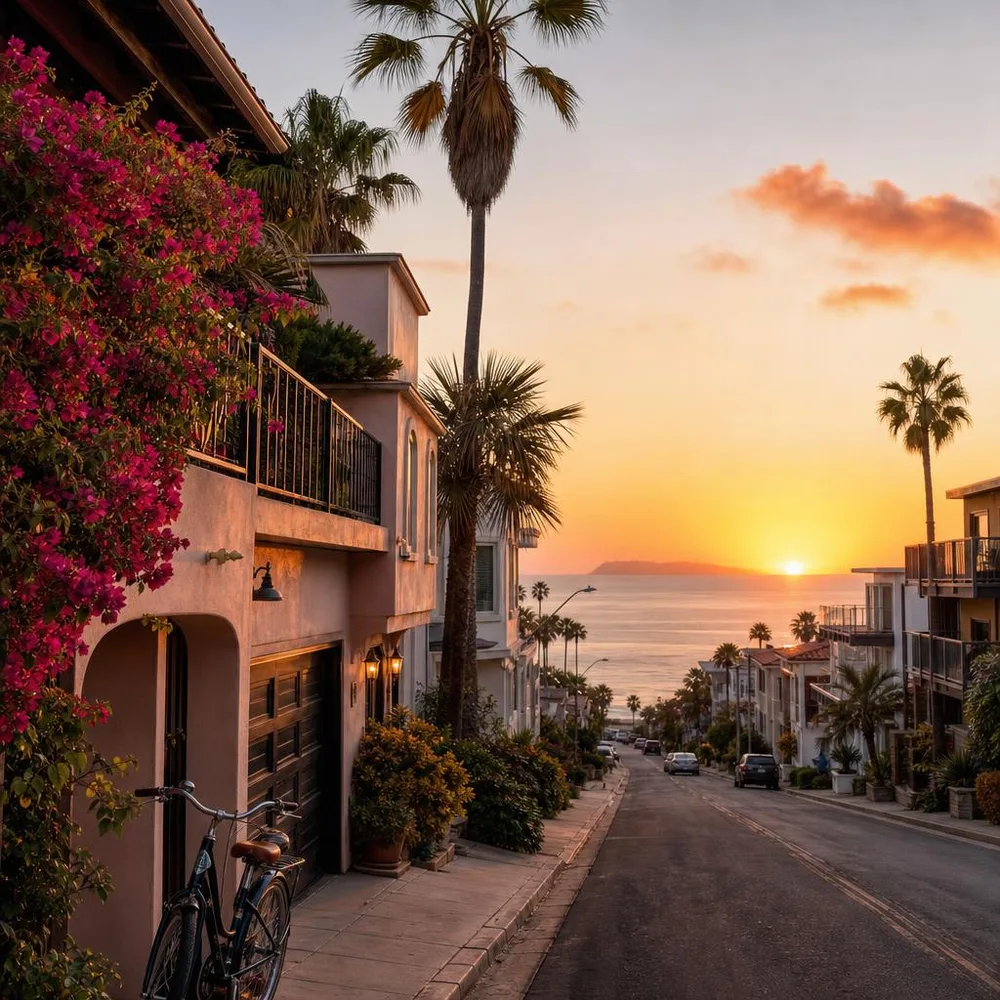 San Diego coastal neighborhood at sunrise