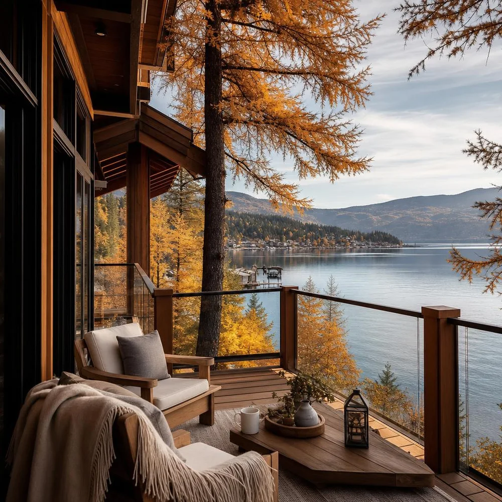 Tranquil Coeur d'Alene lakeside neighborhood in autumn