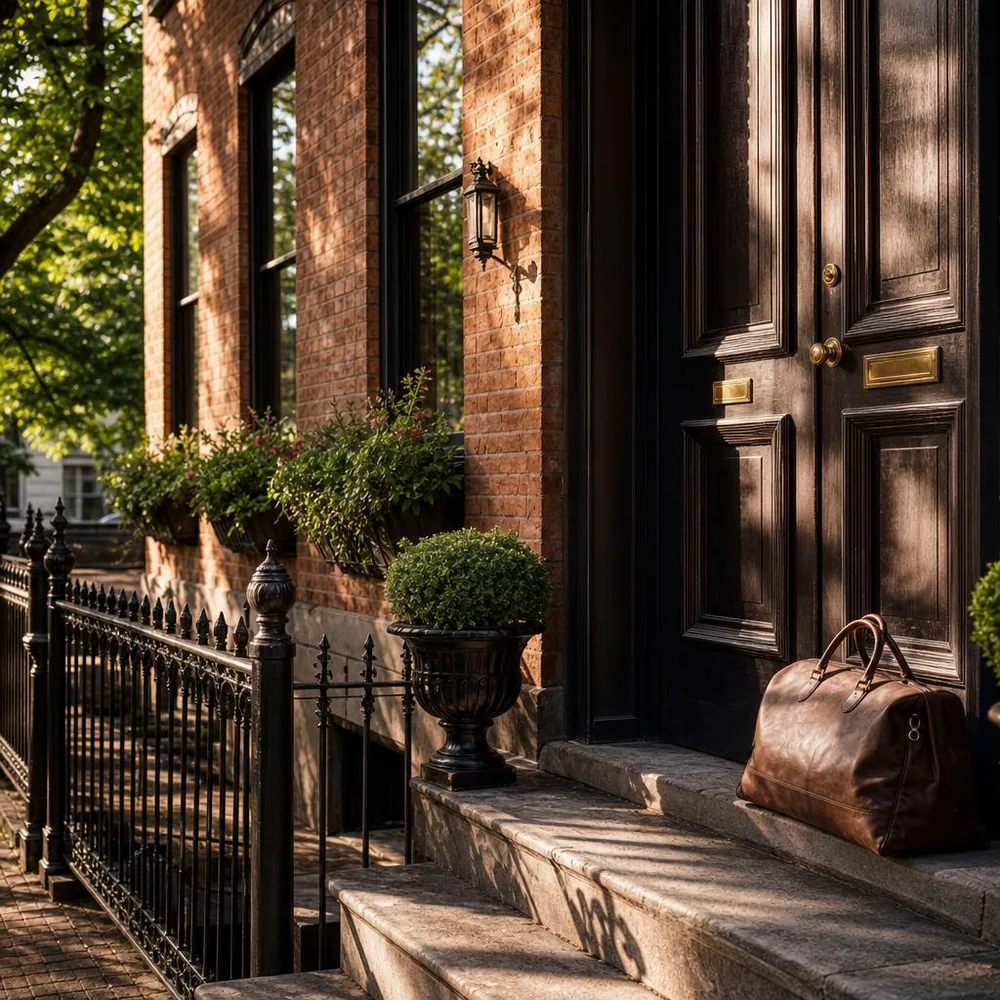 Historic Louisville row-house doorway at golden hour