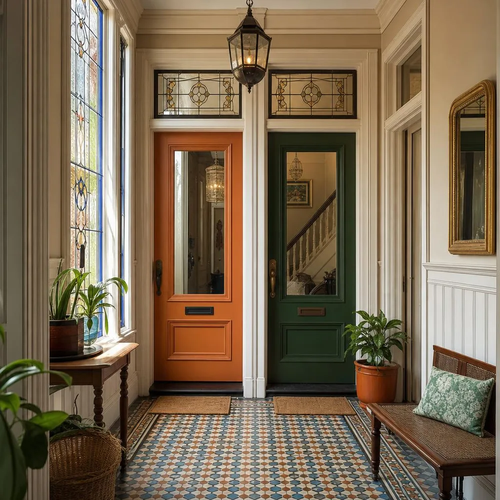 Baltimore painted row-house vestibule with two clearly separate doors