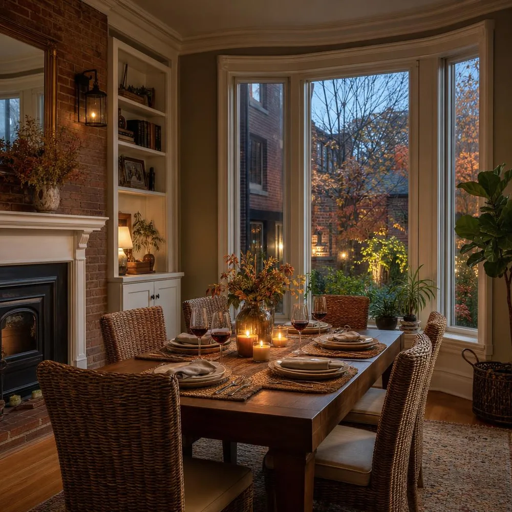 Welcoming St Louis brick home dining area set for a small family