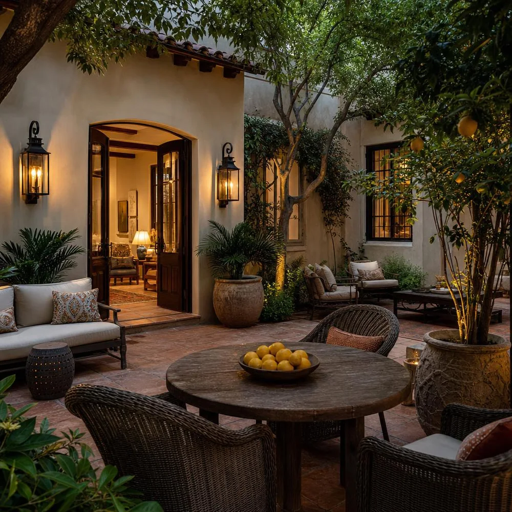 San Antonio courtyard home with separate seating corners
